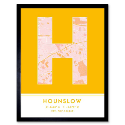 Wee Blue Coo Blue Wee Coo Framed Wall Art Hounslow England United Kingdom City Map Modern Typography Stylish Letter Word - 12X16 Inch