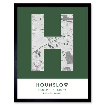 Wee Blue Coo Blue Wee Coo Framed Wall Art Hounslow England United Kingdom City Map Modern Typography Stylish Letter Word - 12X16 Inch