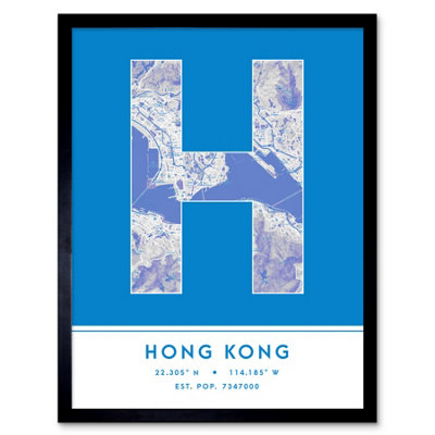 Wee Blue Coo Framed Wall Art Hong Kong Hong Kong City Map Modern Typography Stylish Letter Word12X16 Inch from B&Q