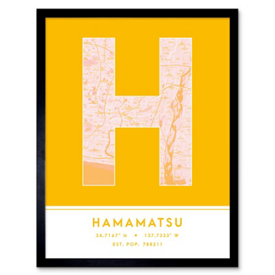 Wee Blue Coo Blue Wee Coo Framed Wall Art Hamamatsu Japan City Map Modern Typography Stylish Letter Word - 12X16 Inch