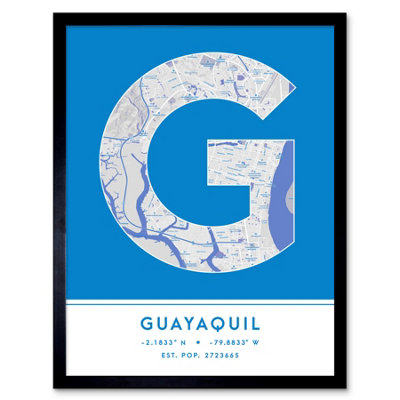 B&Q -  Framed Wall Art Guayaquil Ecuador City Map Modern Typography Stylish Letter Word12X16 Inch