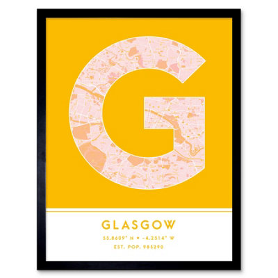 B&Q -  Framed Wall Art Glasgow Scotland United Kingdom City Map Modern Typography Stylish Letter Word12X16 Inch