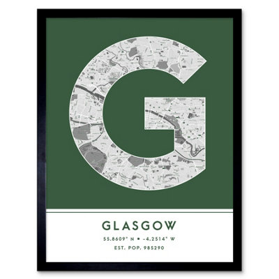 Wee Blue Coo Framed Wall Art Glasgow Scotland United Kingdom City Map Modern Typography Stylish Letter Word12X16 Inch from B&Q