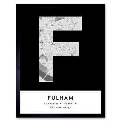 Wee Blue Coo Framed Wall Art Fulham England United Kingdom City Map Modern Typography Stylish Letter Word12X16 Inch from B&Q