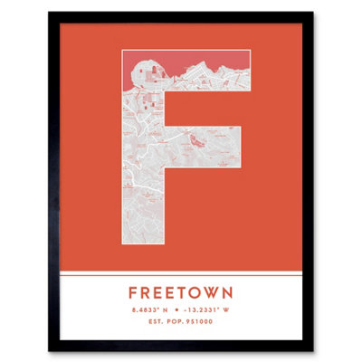 B&Q -  Framed Wall Art Freetown Sierra Leone City Map Modern Typography Stylish Letter Word12X16 Inch