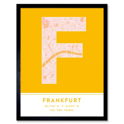 Wee Blue Coo Blue Wee Coo Framed Wall Art Frankfurt Germany City Map Modern Typography Stylish Letter Word - 12X16 Inch