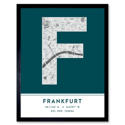 Wee Blue Coo Blue Wee Coo Framed Wall Art Frankfurt Germany City Map Modern Typography Stylish Letter Word - 12X16 Inch