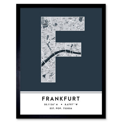 Wee Blue Coo Blue Wee Coo Framed Wall Art Frankfurt Germany City Map Modern Typography Stylish Letter Word - 12X16 Inch