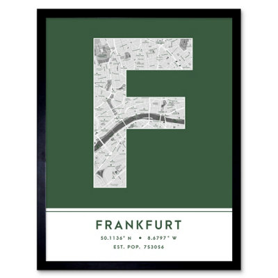 Wee Blue Coo Blue Wee Coo Framed Wall Art Frankfurt Germany City Map Modern Typography Stylish Letter Word - 12X16 Inch