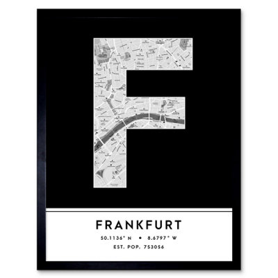 Wee Blue Coo Blue Wee Coo Framed Wall Art Frankfurt Germany City Map Modern Typography Stylish Letter Word - 12X16 Inch