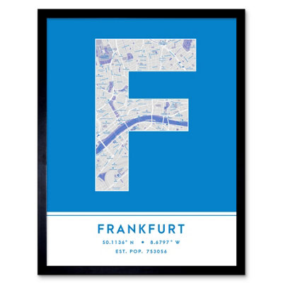 Wee Blue Coo Blue Wee Coo Framed Wall Art Frankfurt Germany City Map Modern Typography Stylish Letter Word - 12X16 Inch