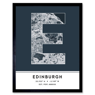 Wee Blue Coo Framed Wall Art Edinburgh Scotland United Kingdom City Map Modern Typography Stylish Letter Word12X16 Inch from B&Q