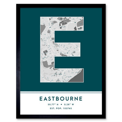 Wee Blue Coo Framed Wall Art Eastbourne England United Kingdom City Map Modern Typography Stylish Letter Word12X16 Inch from B&Q