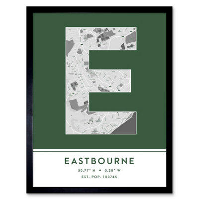 Wee Blue Coo Framed Wall Art Eastbourne England United Kingdom City Map Modern Typography Stylish Letter Word12X16 Inch from B&Q