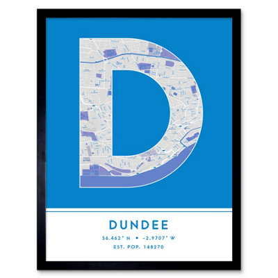 B&Q -  Framed Wall Art Dundee Scotland United Kingdom City Map Modern Typography Stylish Letter Word12X16 Inch