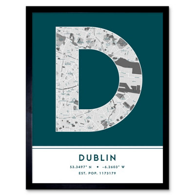Wee Blue Coo Framed Wall Art Dublin Ireland City Map Modern Typography Stylish Letter Word12X16 Inch from B&Q