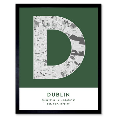 Wee Blue Coo Framed Wall Art Dublin Ireland City Map Modern Typography Stylish Letter Word12X16 Inch from B&Q