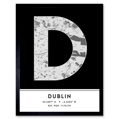 Wee Blue Coo Framed Wall Art Dublin Ireland City Map Modern Typography Stylish Letter Word12X16 Inch from B&Q