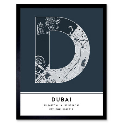 B&Q -  Framed Wall Art Dubai United Arab Emirates City Map Modern Typography Stylish Letter Word12X16 Inch