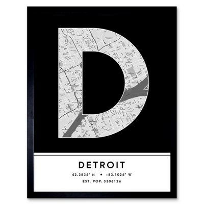 Wee Blue Coo Framed Wall Art Detroit Michigan United States City Map Modern Typography Stylish Letter Word12X16 Inch from B&Q