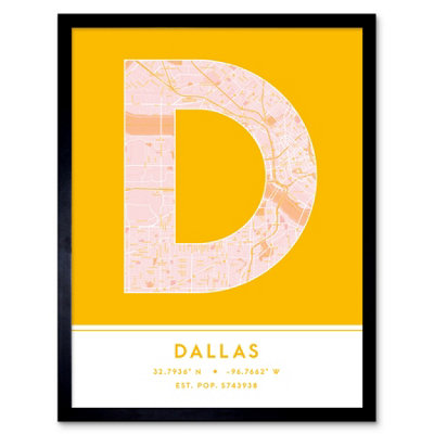 B&Q -  Framed Wall Art Dallas Texas United States City Map Modern Typography Stylish Letter Word12X16 Inch