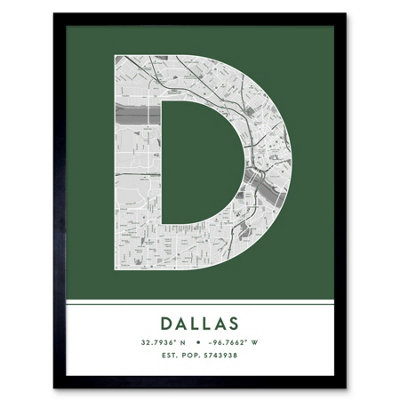 B&Q -  Framed Wall Art Dallas Texas United States City Map Modern Typography Stylish Letter Word12X16 Inch