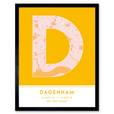 Wee Blue Coo Blue Wee Coo Framed Wall Art Dagenham England United Kingdom City Map Modern Typography Stylish Letter Word - 12X16 Inch
