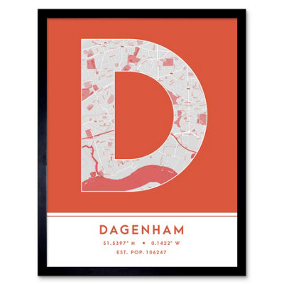 Wee Blue Coo Blue Wee Coo Framed Wall Art Dagenham England United Kingdom City Map Modern Typography Stylish Letter Word - 12X16 Inch