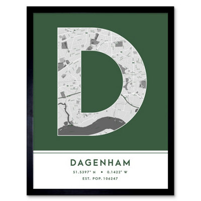 Wee Blue Coo Blue Wee Coo Framed Wall Art Dagenham England United Kingdom City Map Modern Typography Stylish Letter Word - 12X16 Inch