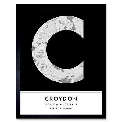 Wee Blue Coo Framed Wall Art Croydon England United Kingdom City Map Modern Typography Stylish Letter Word12X16 Inch from B&Q