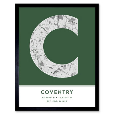 Wee Blue Coo Framed Wall Art Coventry England United Kingdom City Map Modern Typography Stylish Letter Word12X16 Inch from B&Q