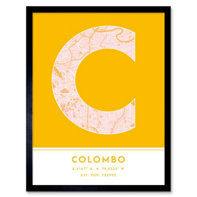 Wee Blue Coo Framed Wall Art Colombo Sri Lanka City Map Modern Typography Stylish Letter Word12X16 Inch from B&Q