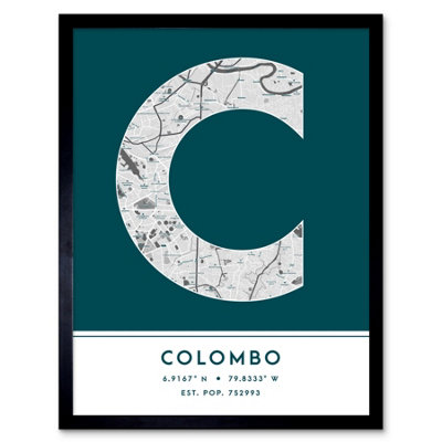 Wee Blue Coo Framed Wall Art Colombo Sri Lanka City Map Modern Typography Stylish Letter Word12X16 Inch from B&Q
