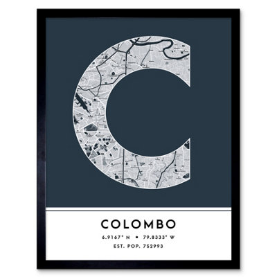 Wee Blue Coo Framed Wall Art Colombo Sri Lanka City Map Modern Typography Stylish Letter Word12X16 Inch from B&Q