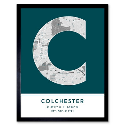 Wee Blue Coo Blue Wee Coo Framed Wall Art Colchester England United Kingdom City Map Modern Typography Stylish Letter Word - 12X16 Inch