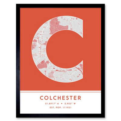 Wee Blue Coo Blue Wee Coo Framed Wall Art Colchester England United Kingdom City Map Modern Typography Stylish Letter Word - 12X16 Inch