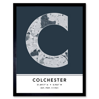 Wee Blue Coo Blue Wee Coo Framed Wall Art Colchester England United Kingdom City Map Modern Typography Stylish Letter Word - 12X16 Inch