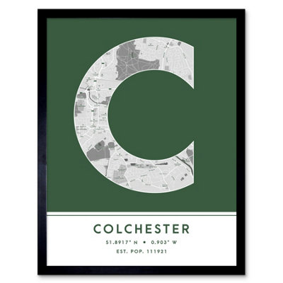Wee Blue Coo Blue Wee Coo Framed Wall Art Colchester England United Kingdom City Map Modern Typography Stylish Letter Word - 12X16 Inch