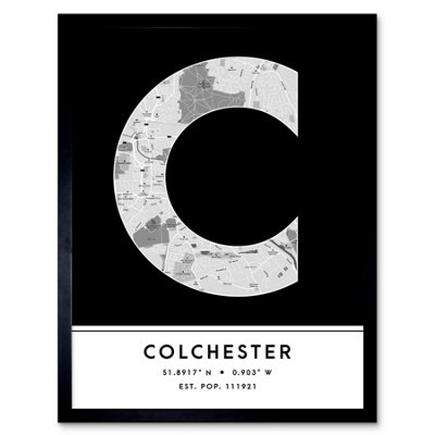 Wee Blue Coo Blue Wee Coo Framed Wall Art Colchester England United Kingdom City Map Modern Typography Stylish Letter Word - 12X16 Inch