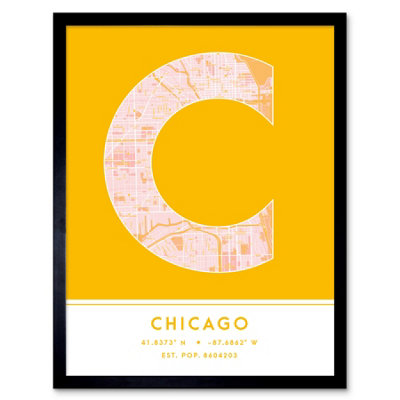 Wee Blue Coo Framed Wall Art Chicago Illinois United States City Map Modern Typography Stylish Letter Word12X16 Inch from B&Q
