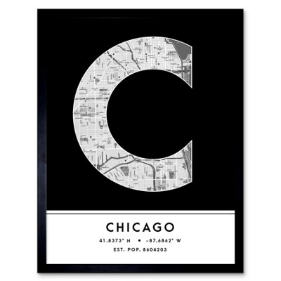 Wee Blue Coo Framed Wall Art Chicago Illinois United States City Map Modern Typography Stylish Letter Word12X16 Inch from B&Q