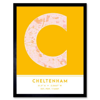 Wee Blue Coo Blue Wee Coo Framed Wall Art Cheltenham England United Kingdom City Map Modern Typography Stylish Letter Word - 12X16 Inch