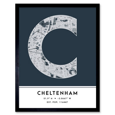B&Q -  Framed Wall Art Cheltenham England United Kingdom City Map Modern Typography Stylish Letter Word12X16 Inch