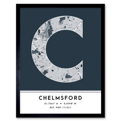 B&Q -  Framed Wall Art Chelmsford England United Kingdom City Map Modern Typography Stylish Letter Word12X16 Inch