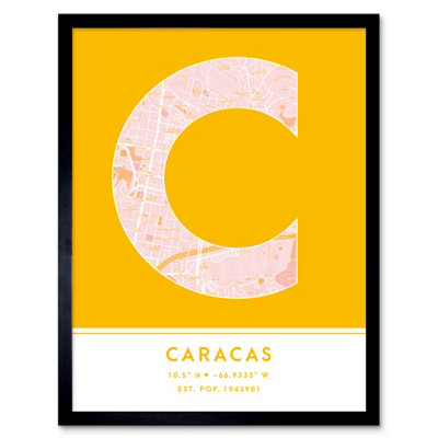 Wee Blue Coo Framed Wall Art Caracas Venezuela City Map Modern Typography Stylish Letter Word12X16 Inch from B&Q