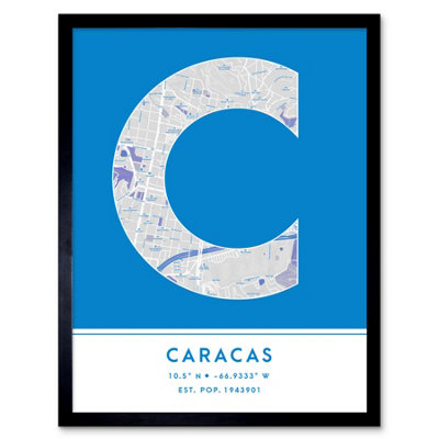 Wee Blue Coo Framed Wall Art Caracas Venezuela City Map Modern Typography Stylish Letter Word12X16 Inch from B&Q