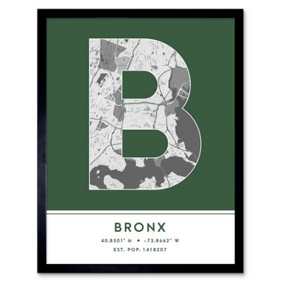 B&Q -  Framed Wall Art The Bronx New York United States City Map Modern Typography Stylish Letter Word12X16 Inch
