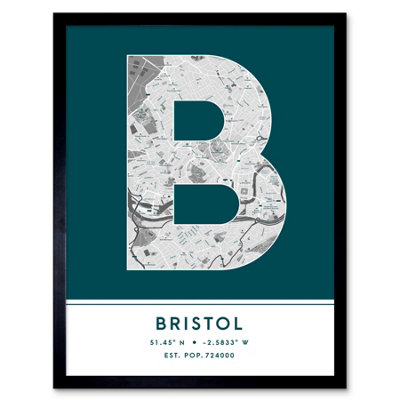 Wee Blue Coo Framed Wall Art Bristol England United Kingdom City Map Modern Typography Stylish Letter Word12X16 Inch from B&Q