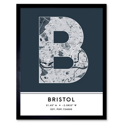 Wee Blue Coo Framed Wall Art Bristol England United Kingdom City Map Modern Typography Stylish Letter Word12X16 Inch from B&Q