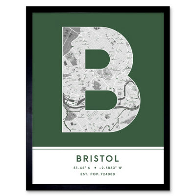 Wee Blue Coo Framed Wall Art Bristol England United Kingdom City Map Modern Typography Stylish Letter Word12X16 Inch from B&Q